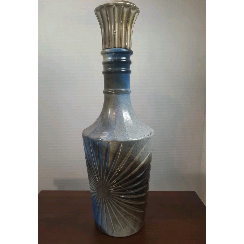 Vintage 1975 Blue Black White Swirl Sunburst Liquor Glass Bottle Screw On Cap
